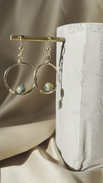 Load and play video in Gallery viewer, Mini Planet Hoop Earrings with 14k Gold Hand-Hammered Hoop
