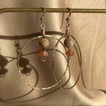 Load image into Gallery viewer, Large Sunstone Hoop Earrings with 14k Gold-Filled Hand-Hammered Hoop
