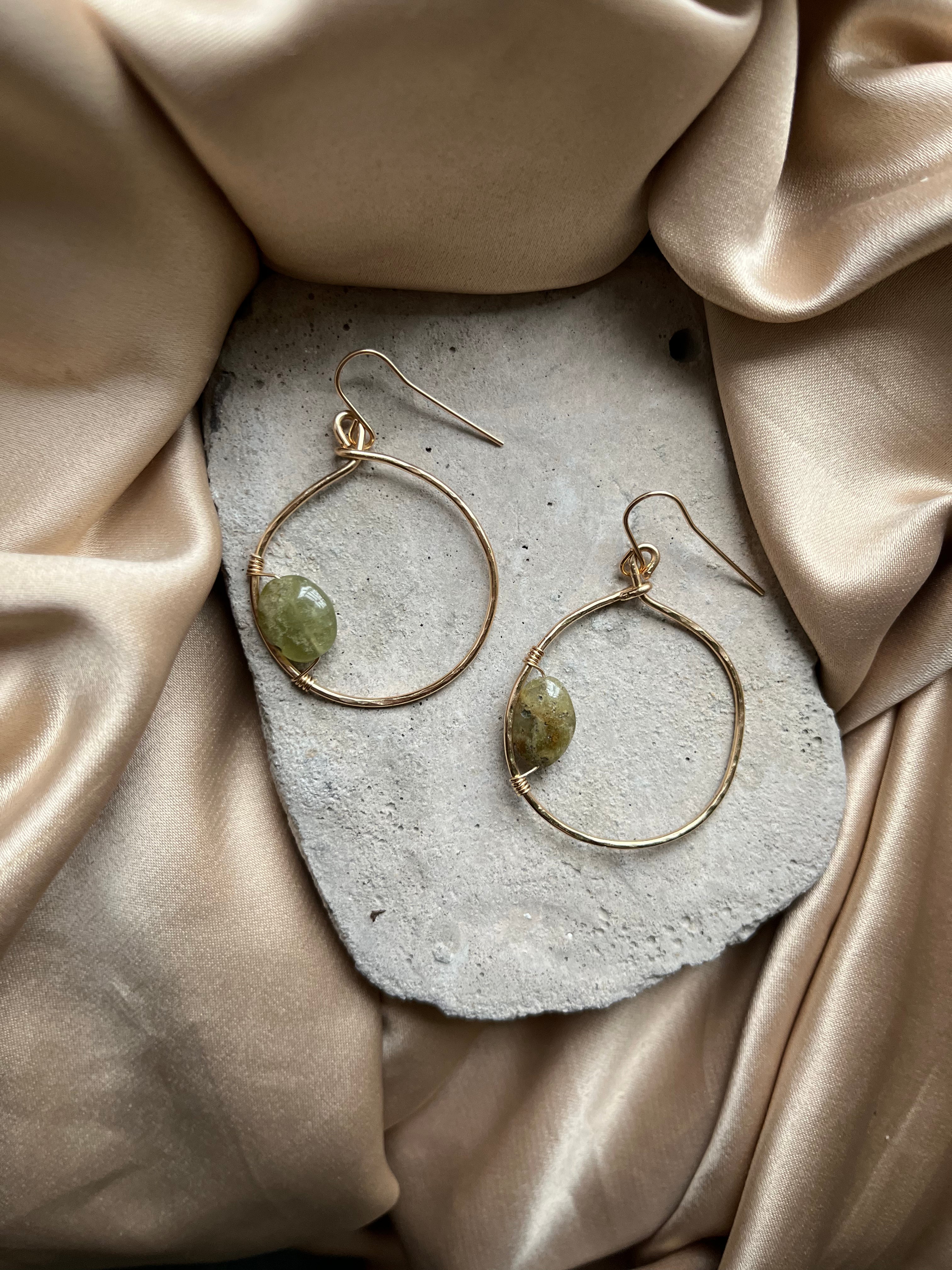 Green Grossular Garnet Medium Hoop 14k Gold Filled Earrings