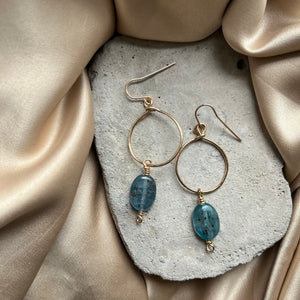 Kyanite small Dangle Hoop 14k Gold Filled Earrings