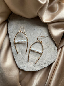 Linked Pearl Wishbone 14k Gold Filled Earrings