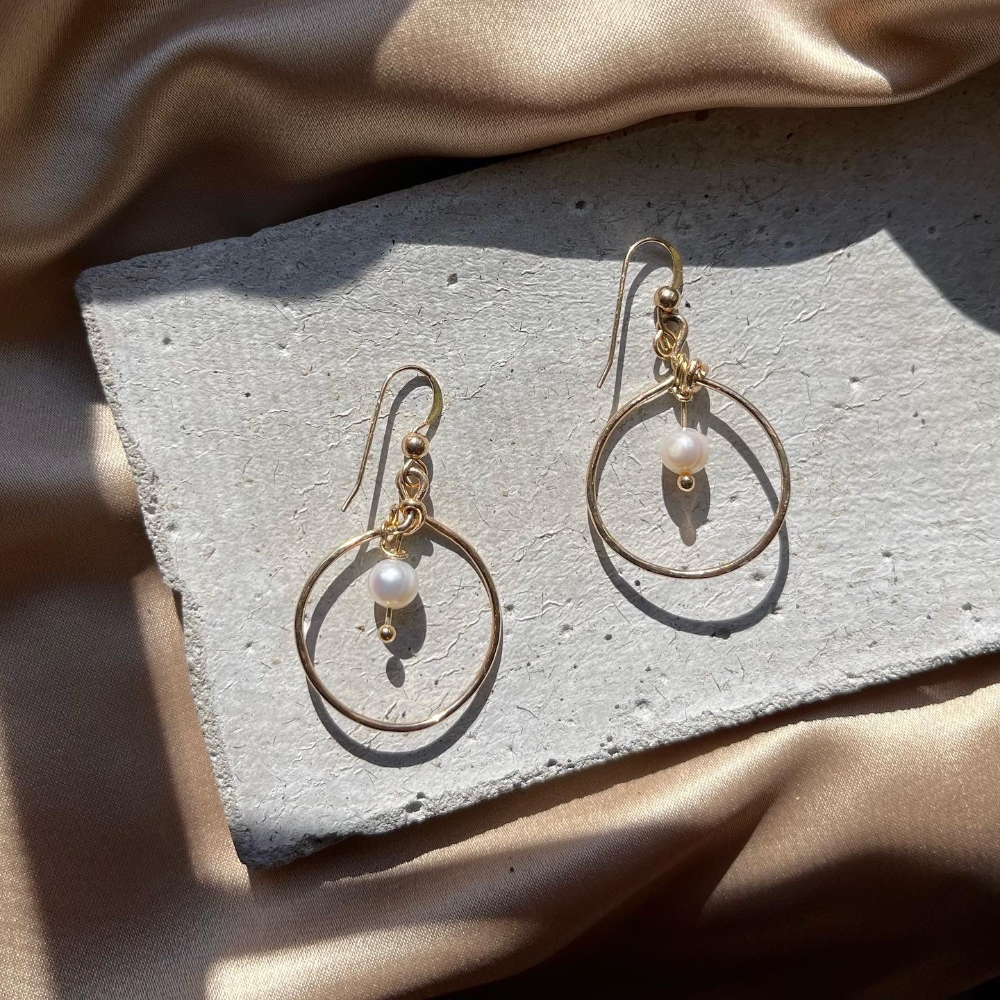 Hanging Pearl Small Hoop 14k Gold Filled Earrings