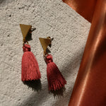 Load image into Gallery viewer, The Vibrant Berlin Stud Earrings _ Triangle stud with merlot red silk Tassel earrings ATOH_002
