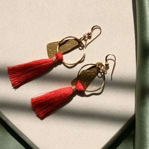 Spring Break in Cancun Earrings _Orange silk Tassel Drop dangle 14K Gold earrings ATOH_001