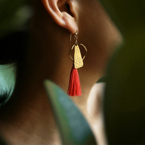 Spring Break in Cancun Earrings _Orange silk Tassel Drop dangle 14K Gold earrings ATOH_001