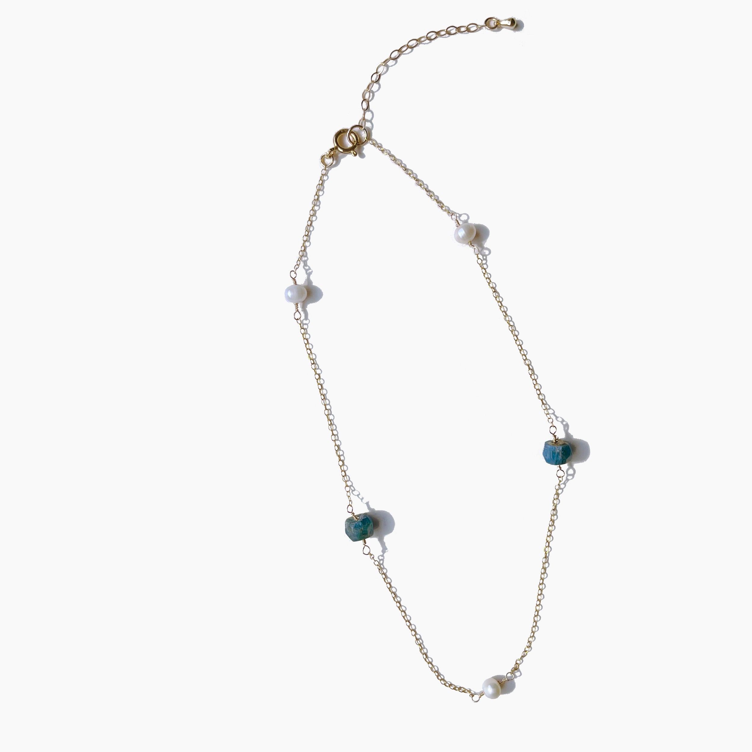 14k Gold Filled Dainty Pearl and Apatite Choker