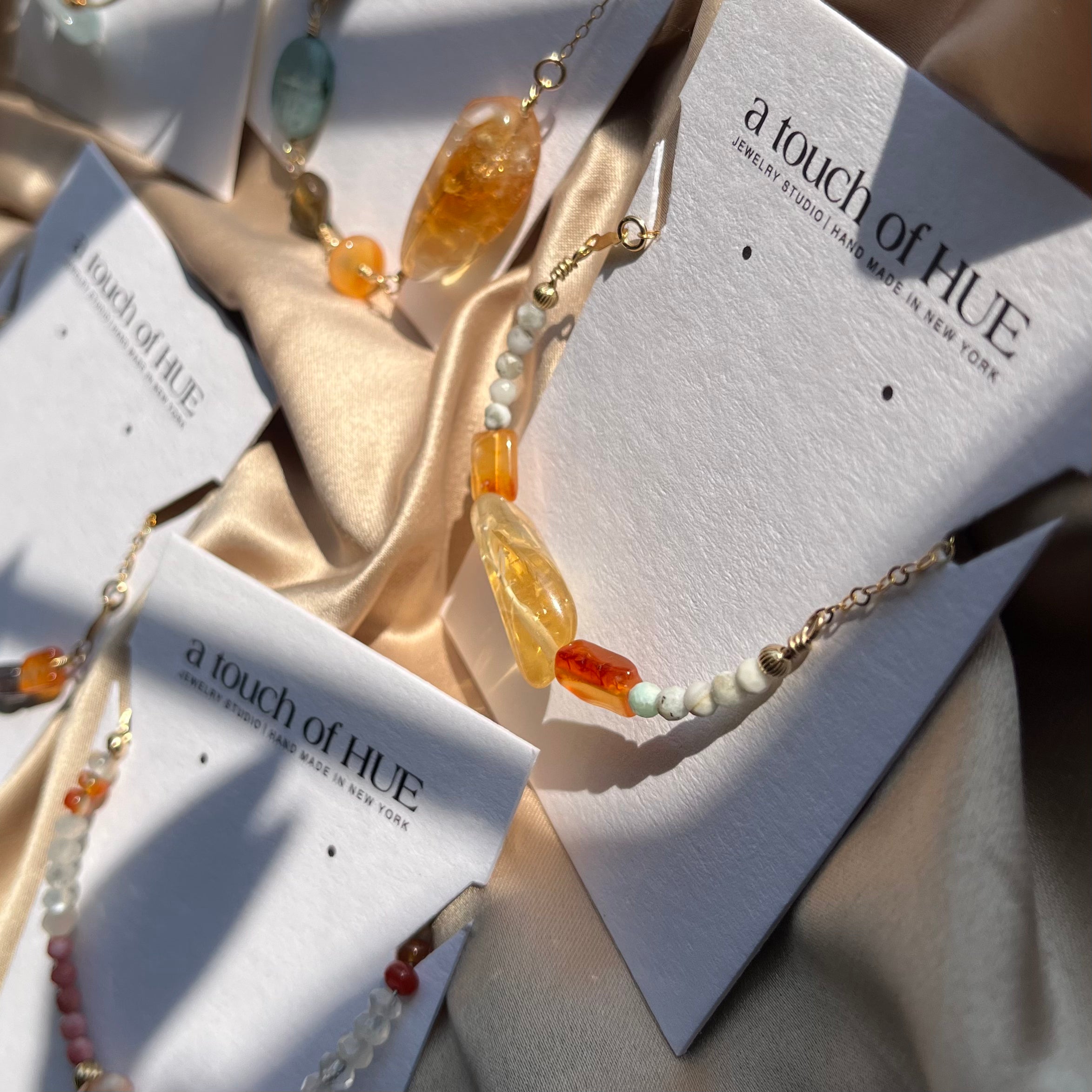 14K Gold Filled Multi-Gemstones Bracelets - Citrine/ Larimar