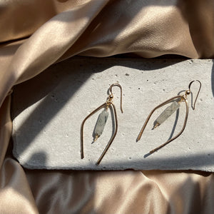 Black Rutilated Quartz Wishbone 14k Gold Filled Earrings