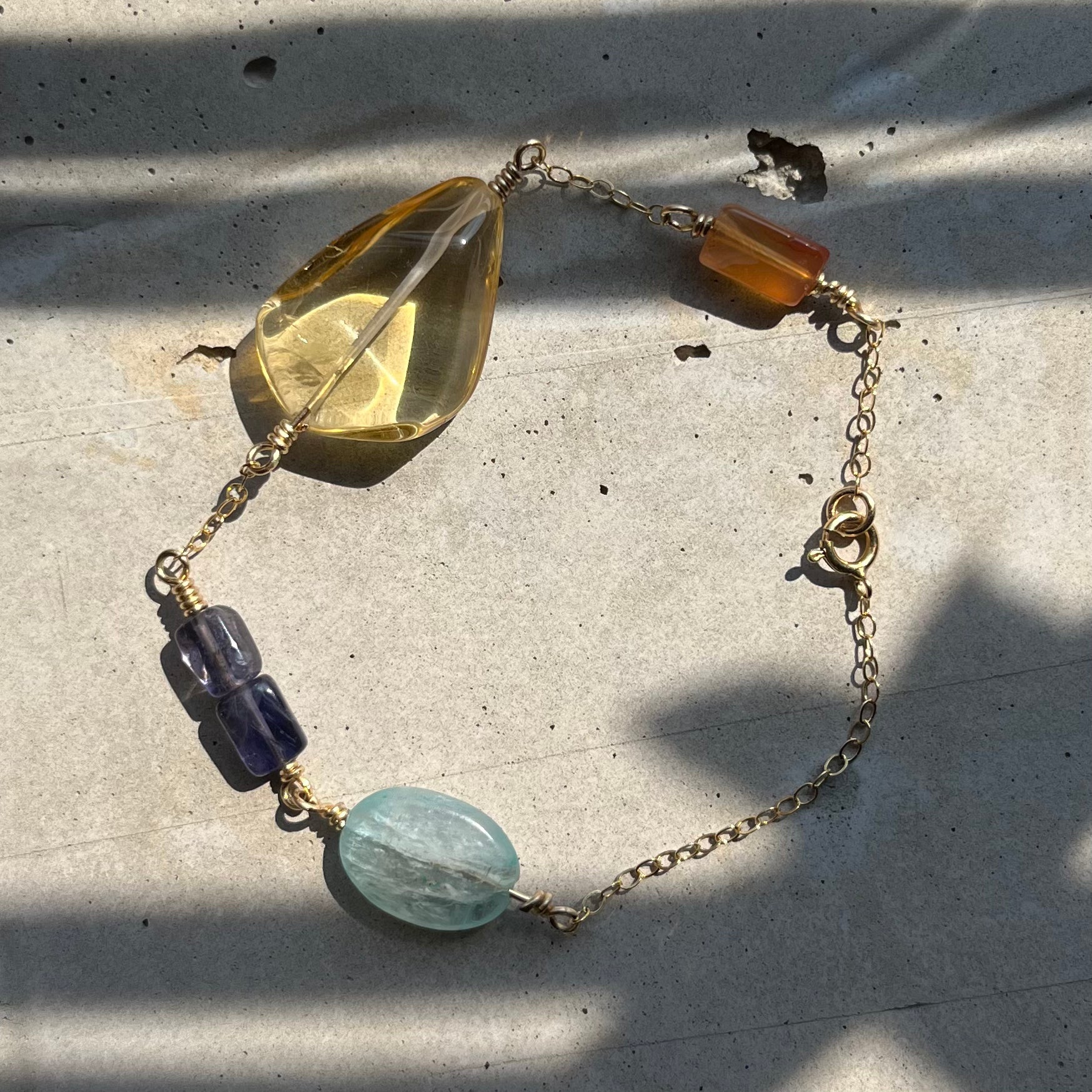 14K Gold Filled Multi-Gemstones Bracelets - Lemon Quartz/ Iolite
