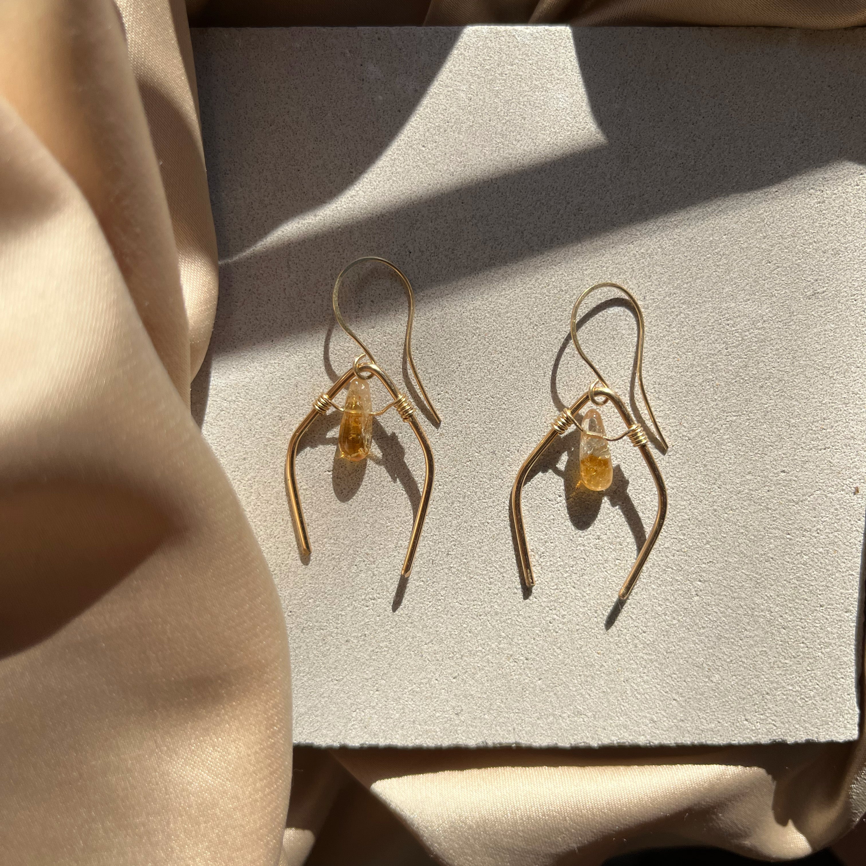 Citrine Wishbone 14k Gold Filled Hoop Earrings
