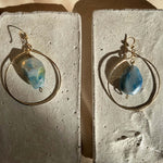 Load image into Gallery viewer, Large Blue Agate Hoop Earrings with 14k Gold-filled Hand-Hammered Hoop
