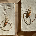 Load image into Gallery viewer, Large Sunstone Hoop Earrings with 14k Gold-Filled Hand-Hammered Hoop
