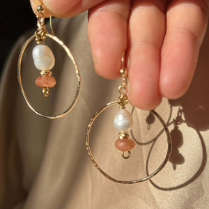 Medium Sunstone Hoop with 14k Gold-filled Hand-Hammered Earrings