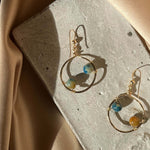 Load image into Gallery viewer, Planetary twins Hoop Earrings with 14k Gold Hand-Hammered Hoop
