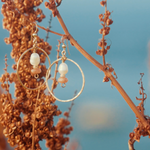 Load image into Gallery viewer, Medium Sunstone Hoop with 14k Gold-filled Hand-Hammered Earrings
