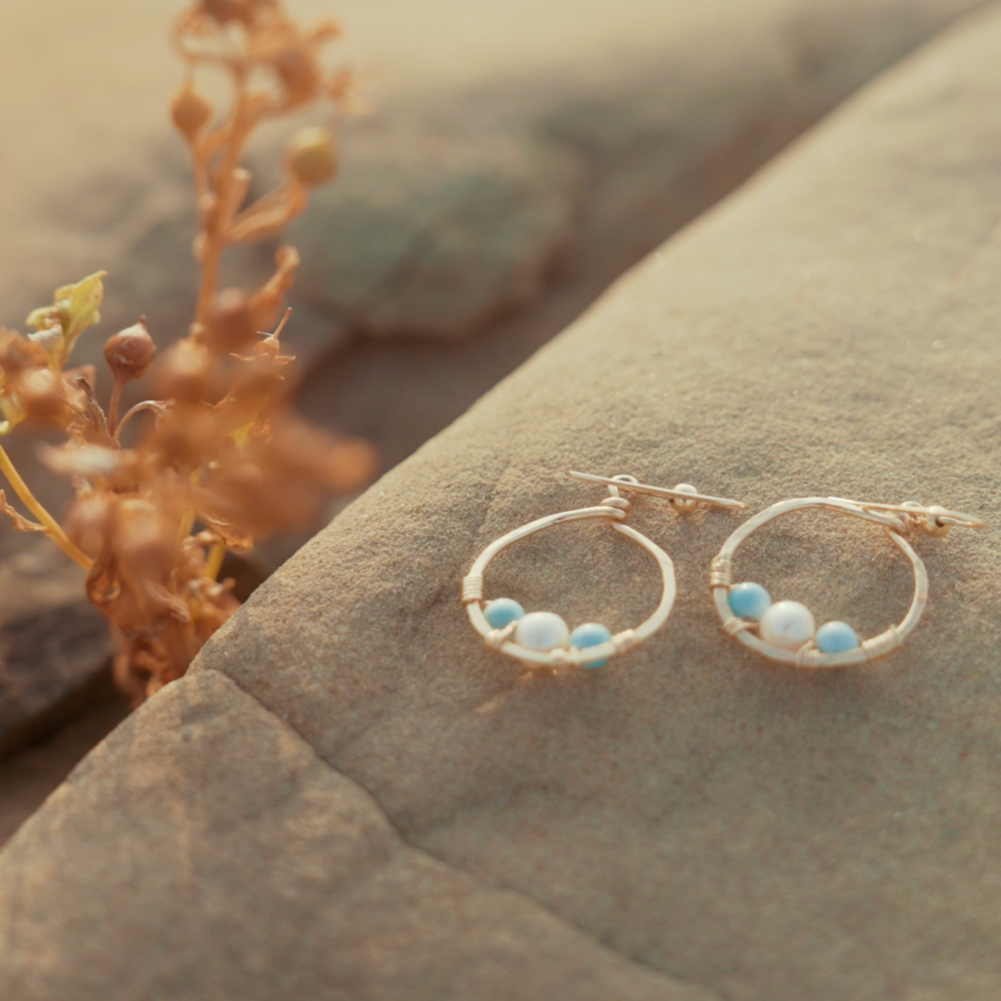 A TOUCH OF HUE Dainty Trio Hoop Earrings with 14k Gold Hand