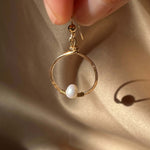 Load image into Gallery viewer, Single Pearl Hoop Earrings with 14k Gold Filled Hand-Hammered Hoop
