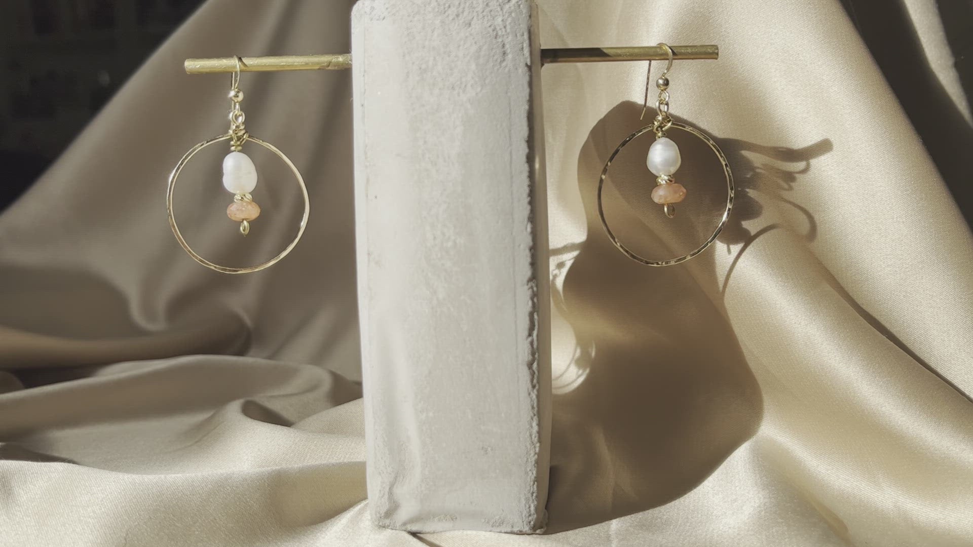 Medium Sunstone Hoop with 14k Gold-filled Hand-Hammered Earrings